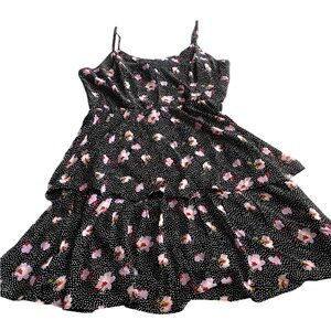NWT-Lily Rose Pink and Black Ruffled Tiered Sundress-Medium